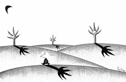 Omino cartoon by Mitra Divshali, published in la Repubblica, exhibited in the Ravello solo show, 1995