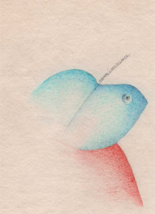 Reminiscence by Mitra Divshali, coloured pencil, and watercolour on paper